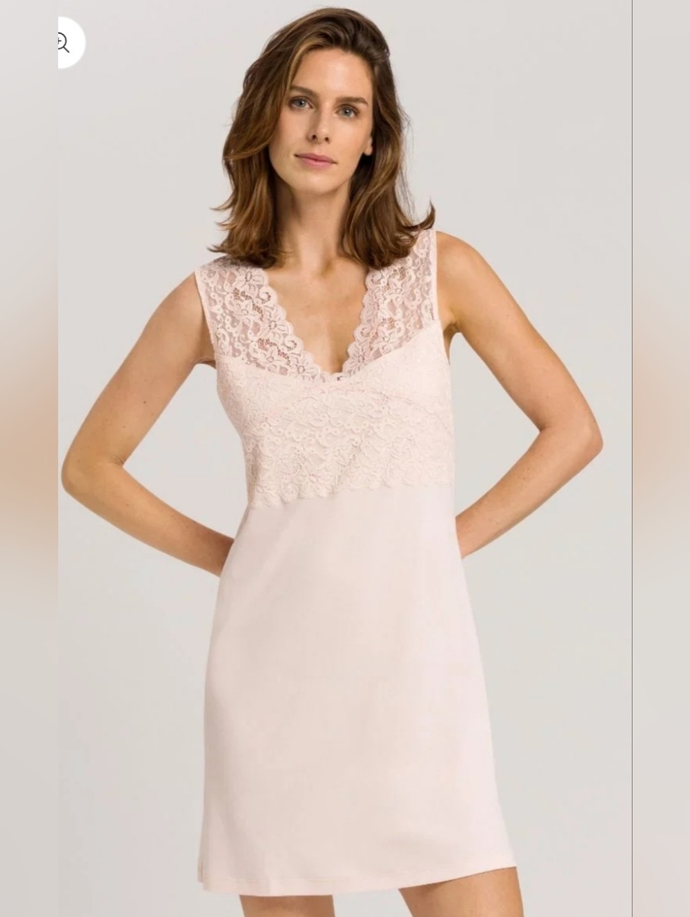 HANRO Switzerland M Nightgown Lace Cotton Tank Crystal Pink Moments Lingerie 10